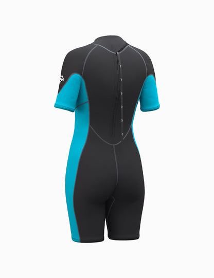 Women Shorty Wetsuit 2mm Blue Back Zip for Warm Water Comfort