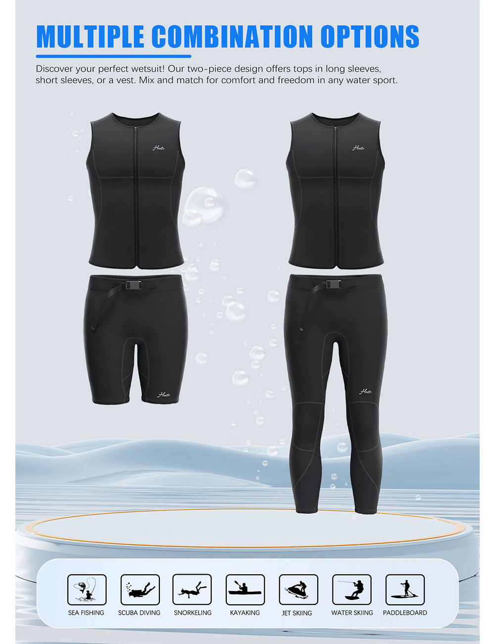 Men Wetsuit Vest 3mm with Front Zip for Core Warmth Flexibility